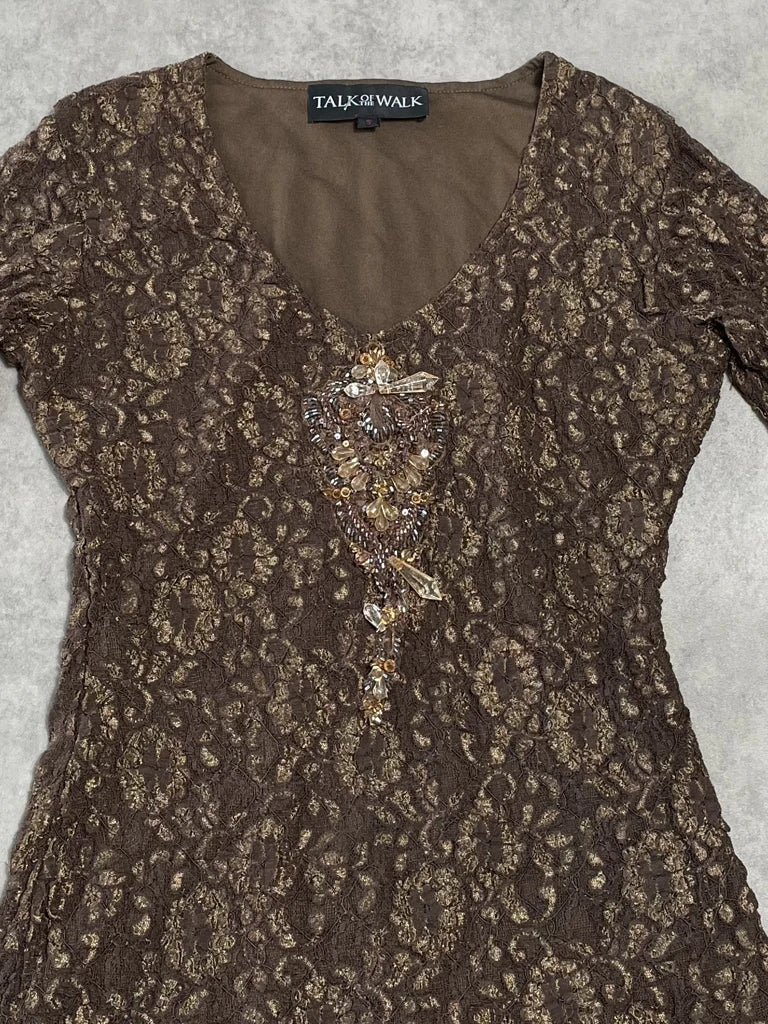 lace brown top with gems