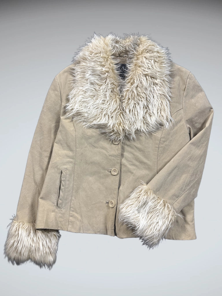 Static Beige Genuine Leather Fur Jacket (L)