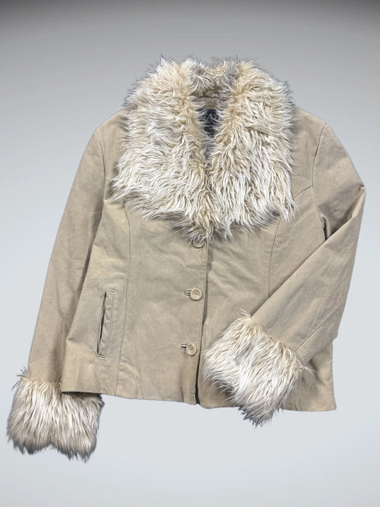 Static Beige Genuine Leather Fur Jacket (L)