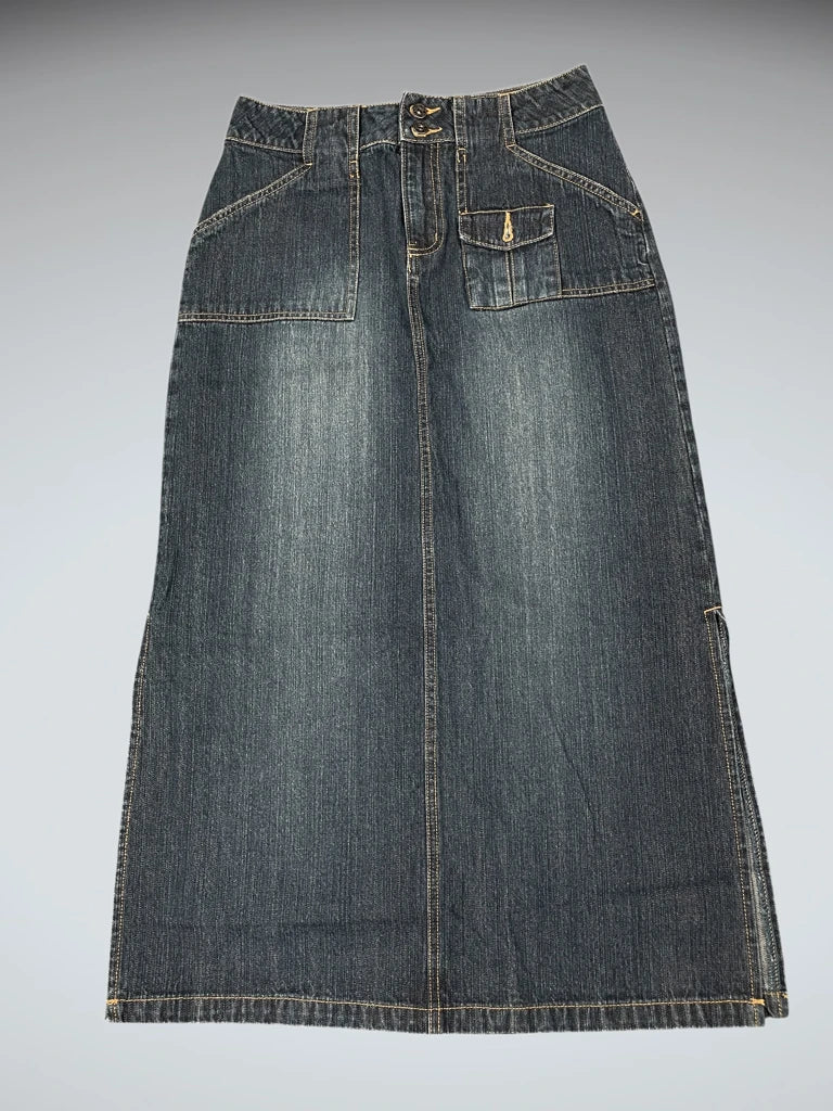 Limited Datoo Dark Wash Pocket Denim Maxi Skirt (XS)
