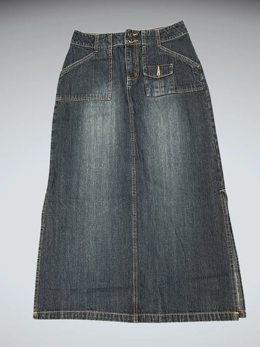 Limited Datoo Dark Wash Pocket Denim Maxi Skirt (XS)