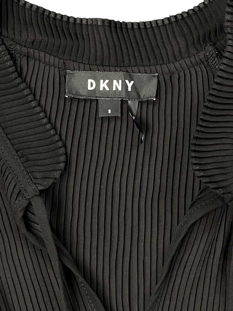 DKNY Pleated Tie-Neck Blouse in Black (S)