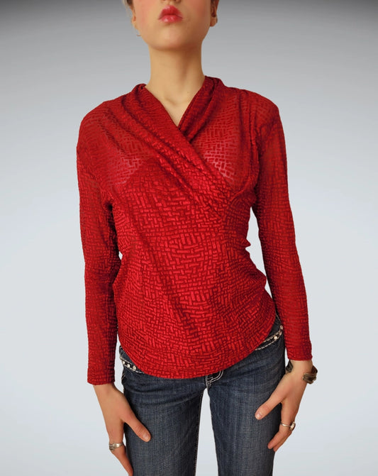 Red Textured Wrap Longsleeve Top (L)