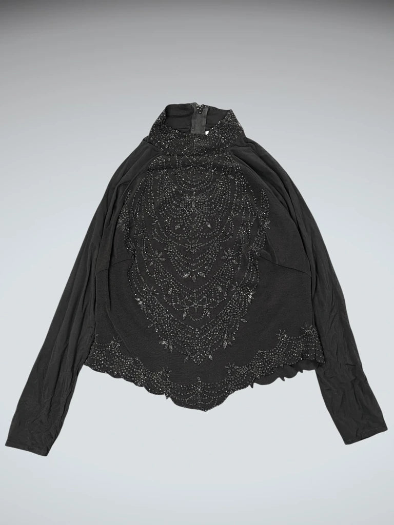 Tadashi Black Beaded High Neck Top (XL)