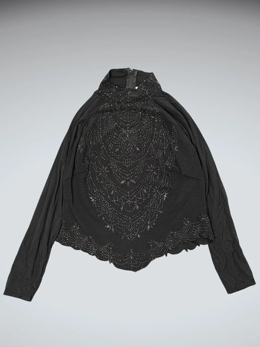 Tadashi Black Beaded High Neck Top (XL)