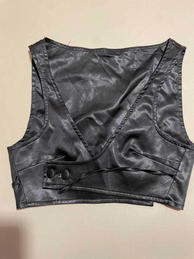 Edgy Cropped U-Neck Vest Gray Faux Leather Grunge Chic (S)