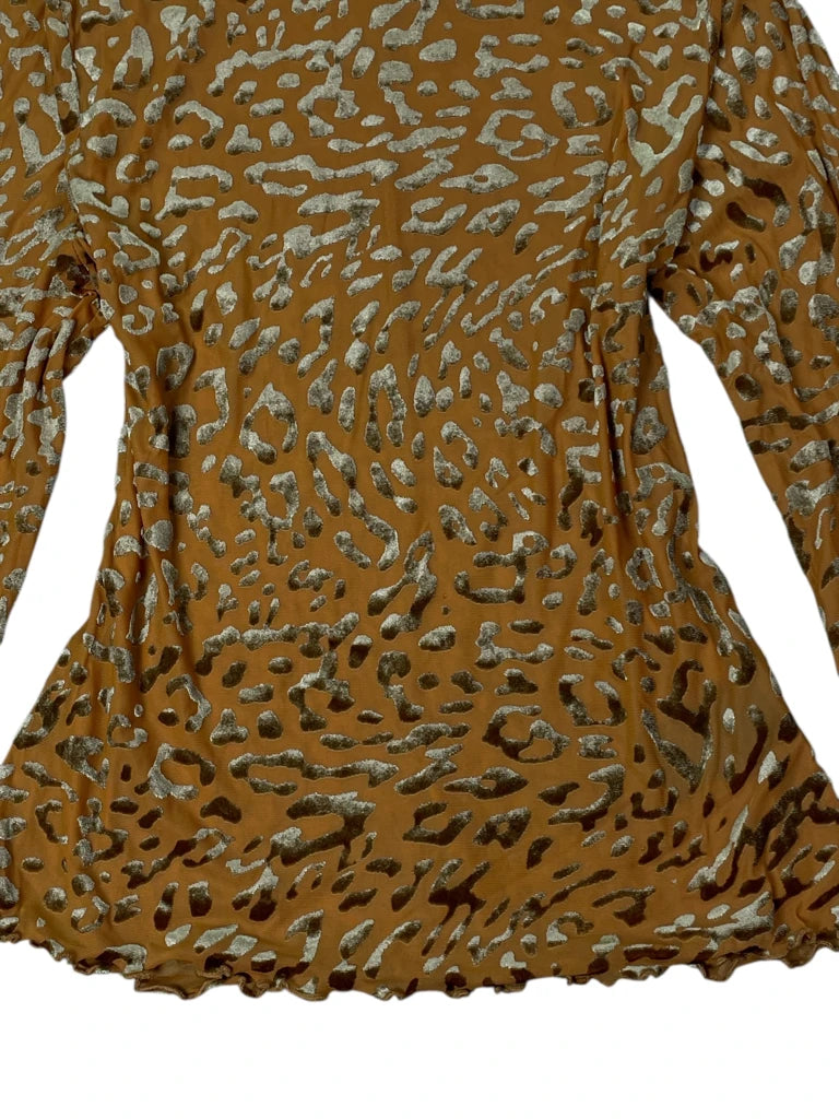 90s orange turtleneck animal print top (M)