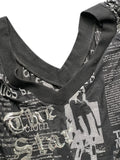 Black Text Print V-Neck Top (M)