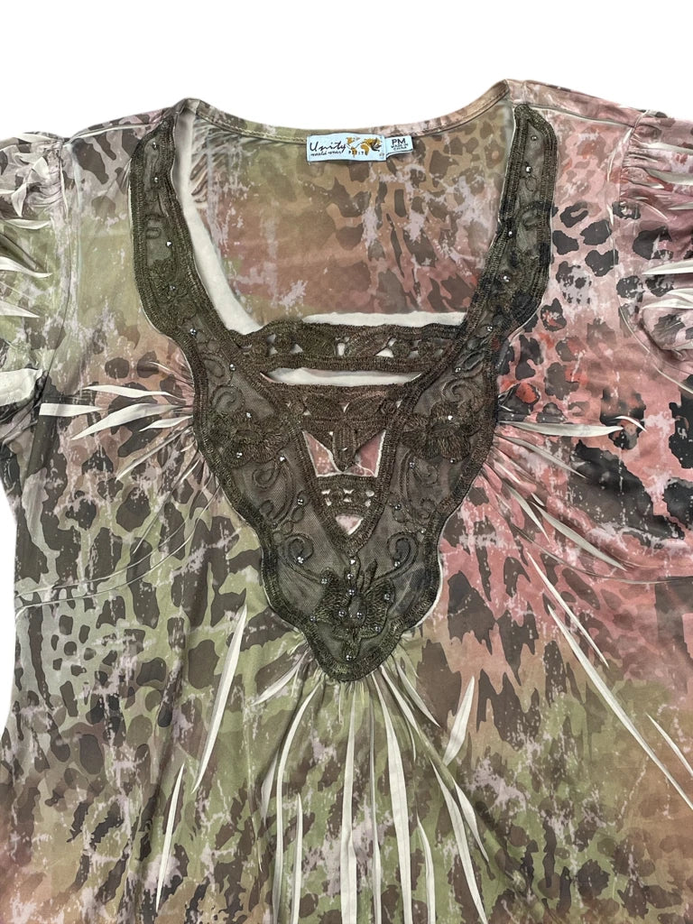 Animal Print & Floral Embellished Tunic Top (M)