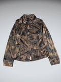 Brown and Black Abstract Velvet Button-Up Shirt (L)