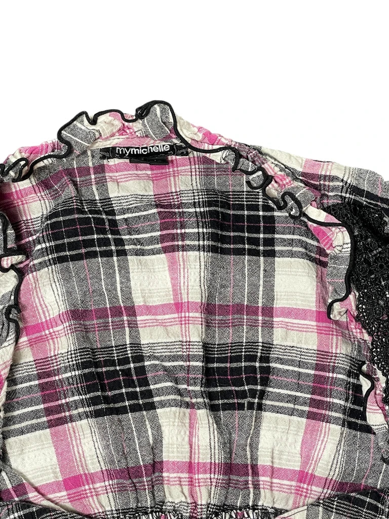 Pink Check Blouse mit Spitze (L)