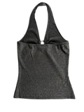 Shimmering Black Halter Top with Rhinestone Ring Accent (S)