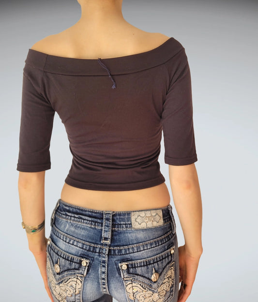 Leopard Print Off Shoulder Crop Top (XS)