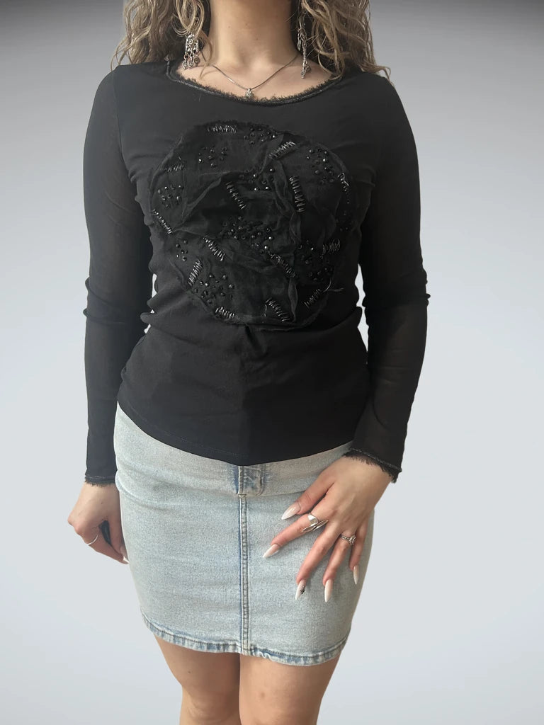Long sleeve mesh top