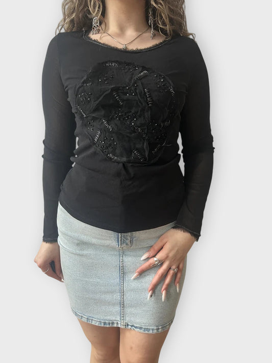 2000s Long Sleeve Mesh Top (M)