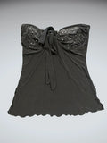Brown leopard print ruffle dress top (M)