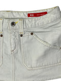 White Beige Denim Mini Skirt with Back Embroidery (L)