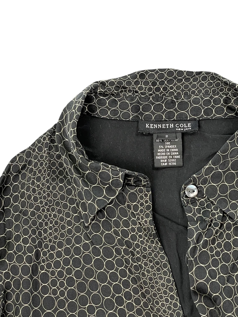 Kenneth Cole Black Silk Bubble Print Blouse (XS)