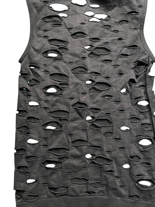 Black Distressed Sleeveless Punk Top (S)