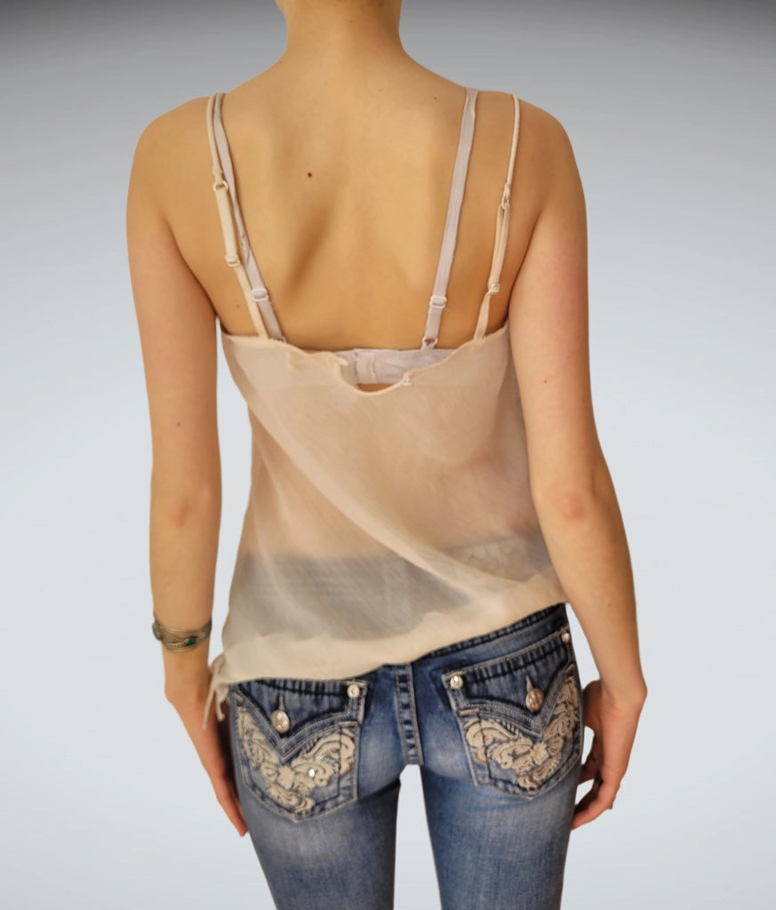 Sheer Ethereal Floral Embroidery Camisole Top Vintage Chic (XL)
