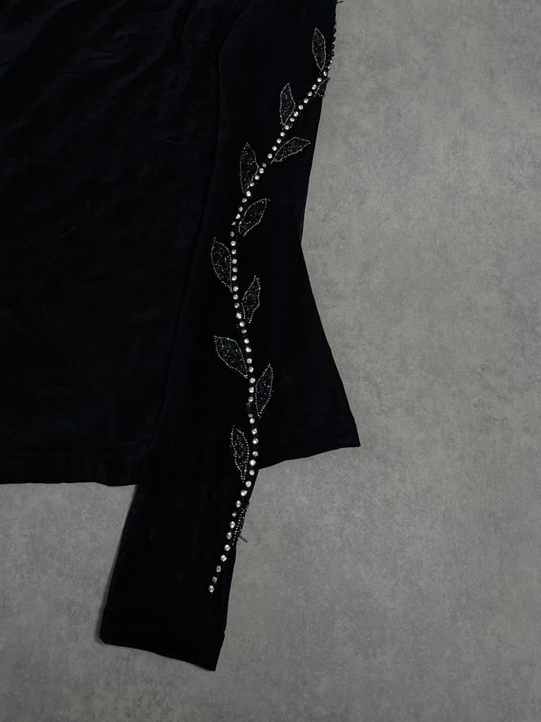 top with gems decoration on the sleeves