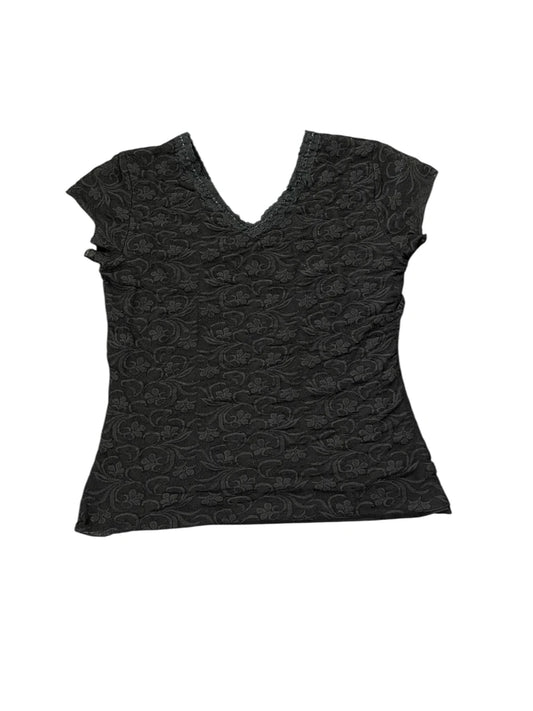 Black Floral Lace V-Neck Short Sleeve Top (S)