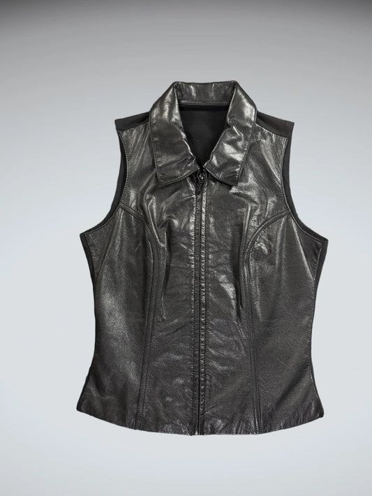 Maximo Black Real Leather Vest Women (M)