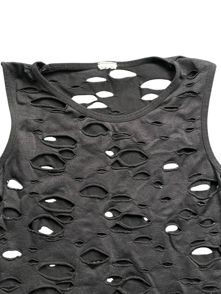 Black Distressed Sleeveless Punk Top (S)