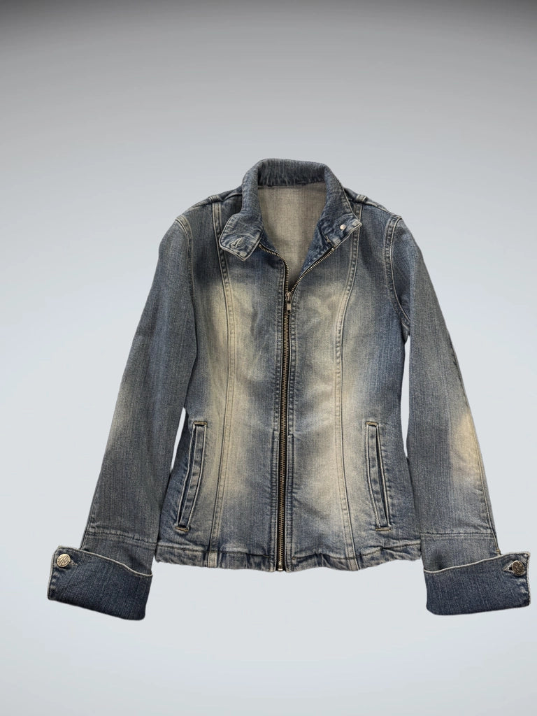Fitted Blue Denim Zip Jacket Women (S)
