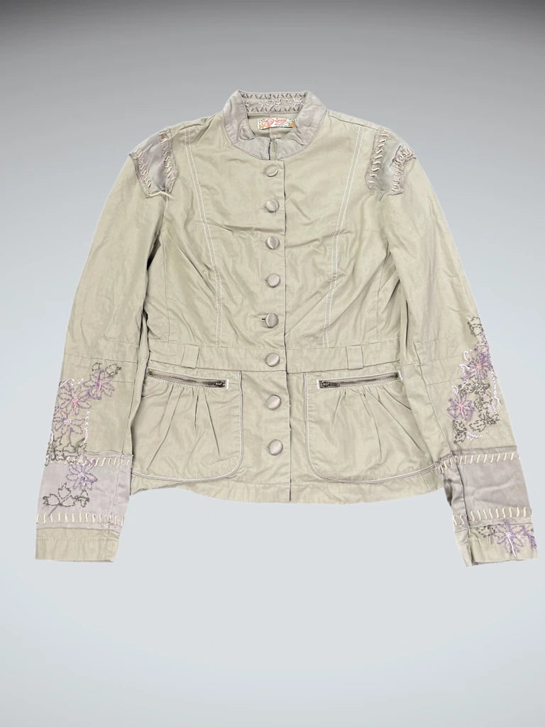 Drincy Floral Embroidered Olive Jacket (S)