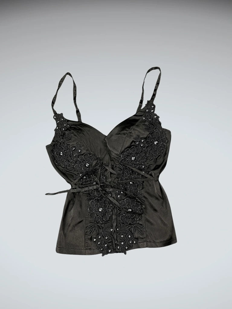 Black Floral Lace Lingerie Top (S)