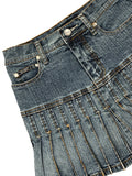 Revolt Pleated Blue Vintage Denim Skirt (XS)