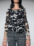 flower black and white blouse