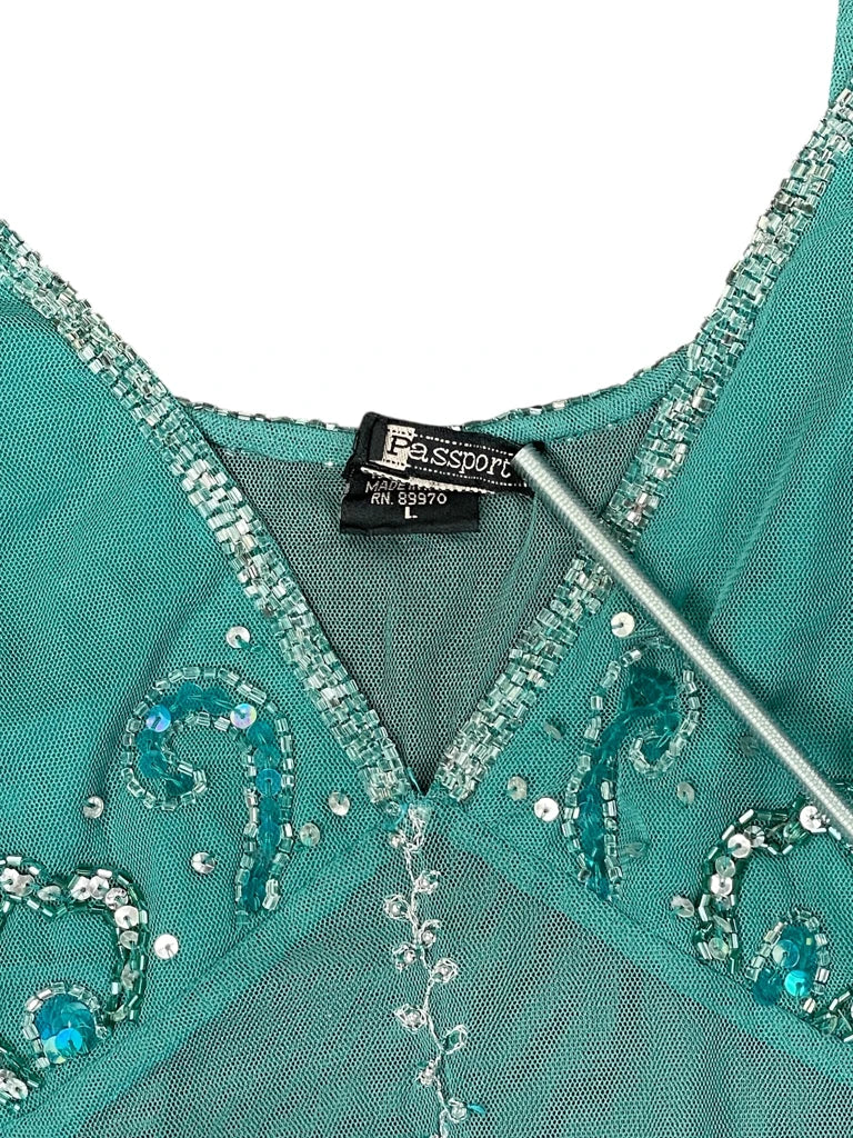 Light Blue Shiny Pattern Dress Top (L)