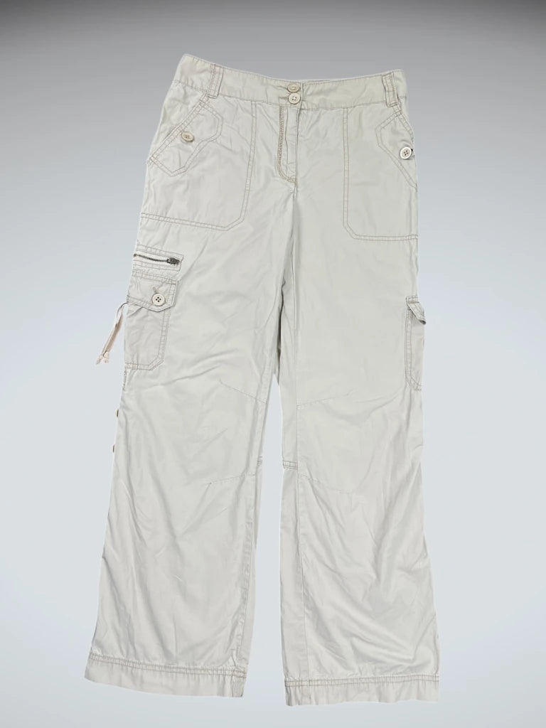 Light Beige Casual Cargo Pants with Utility Pockets (XS)