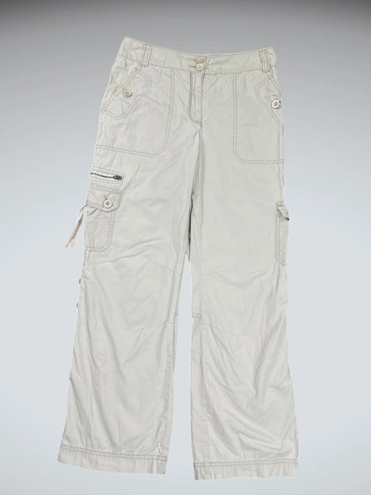 Light Beige Casual Cargo Pants with Utility Pockets (XS)