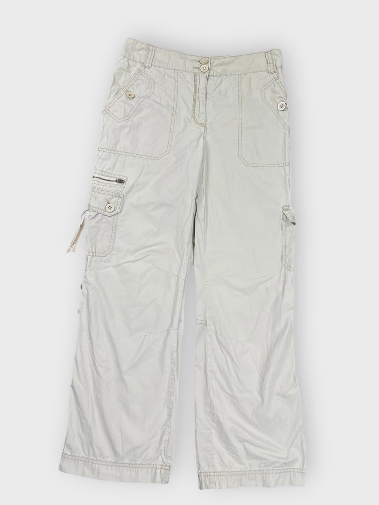 Light Beige Casual Cargo Pants with Utility Pockets (XS)