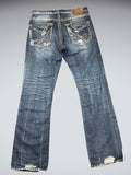 Vintage Distressed Bootcut Jeans with Embroidered Pockets (L)