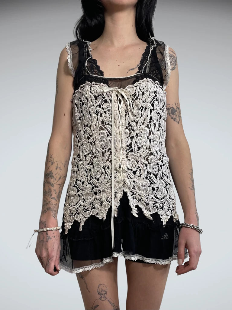 black lingerie dress with white lace (S)