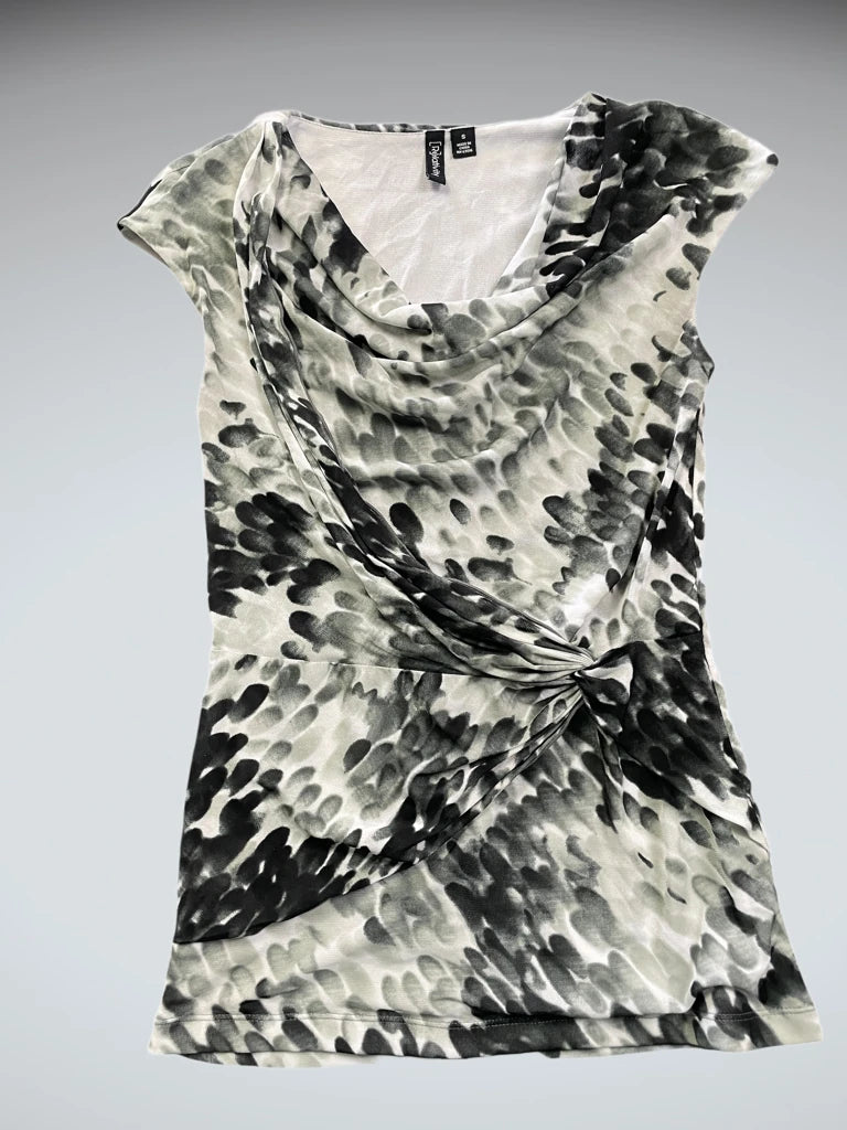 Monochrome Aqua Drop Pattern Draped Top (S)