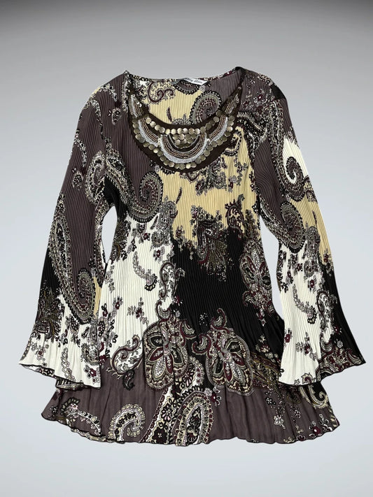 Larry Lavine green paisley button front dress (L)