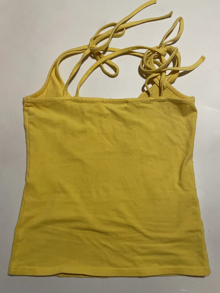 Sunshine Yellow Tie-Shoulder Tank Top Summer Vintage Cami (S)