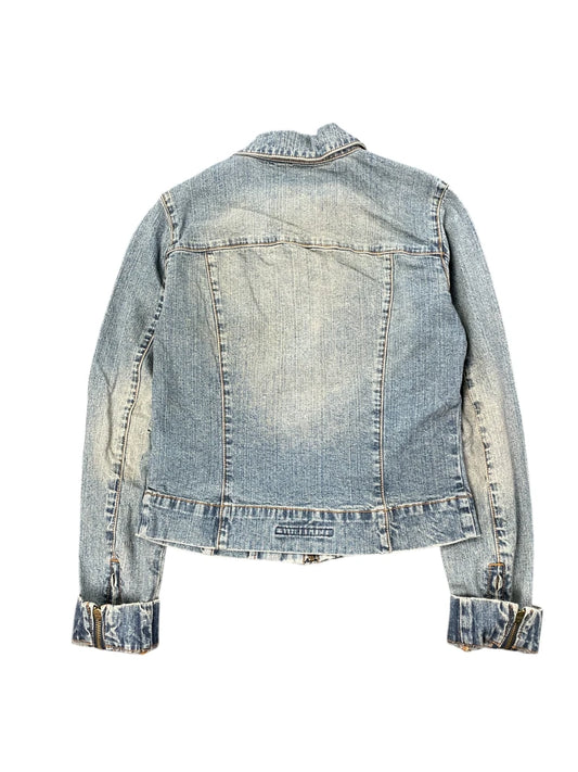 Light Washed Vintage Denim Jacket with Logo Patch (S)