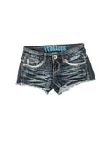 Hydraulic Dark Wash Embroidered Pocket Hotpants (S)