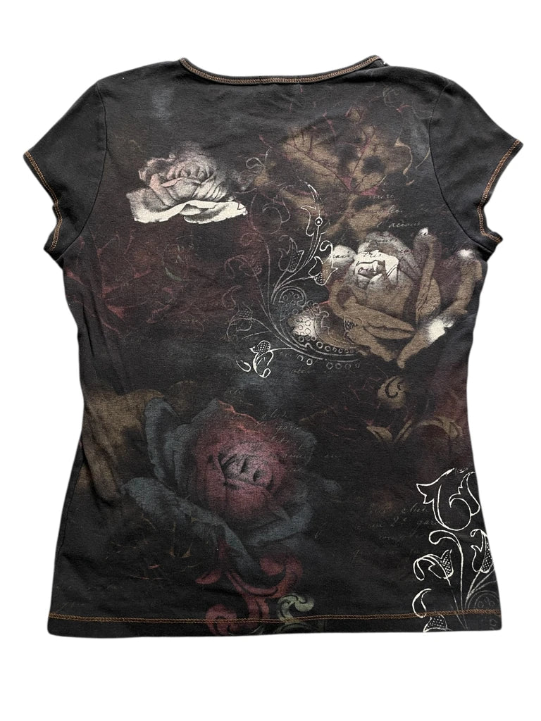 Black Y2K Gothic Print Top (M)