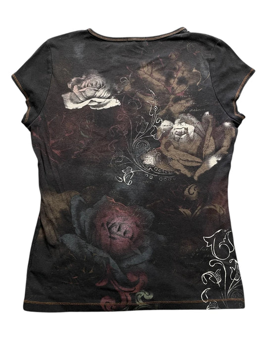 Black Y2K Gothic Print Top (M)
