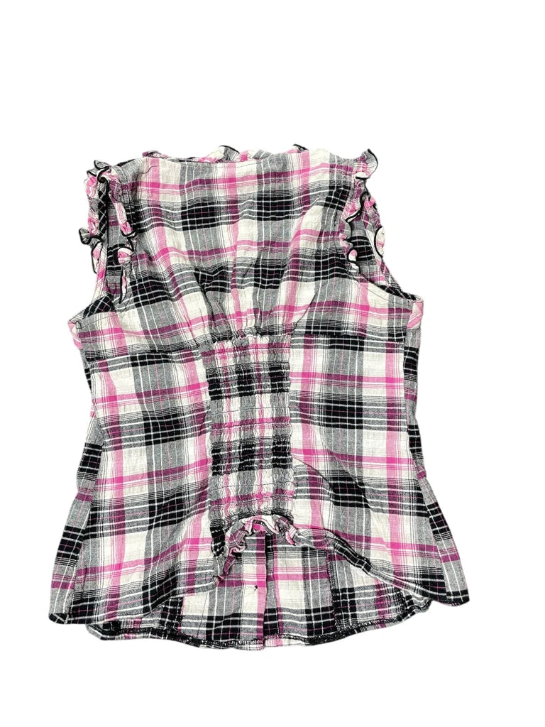 Pink Check Blouse mit Spitze (L)