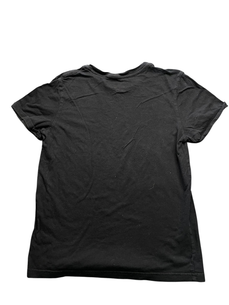 Vintage Black Y2K Graphic Tee with Distressed Red Print (M)