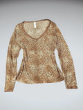 Vintage jaguar print deep v-neck top (S)