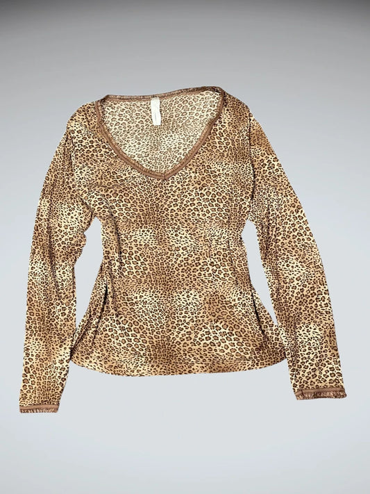Vintage jaguar print deep v-neck top (S)